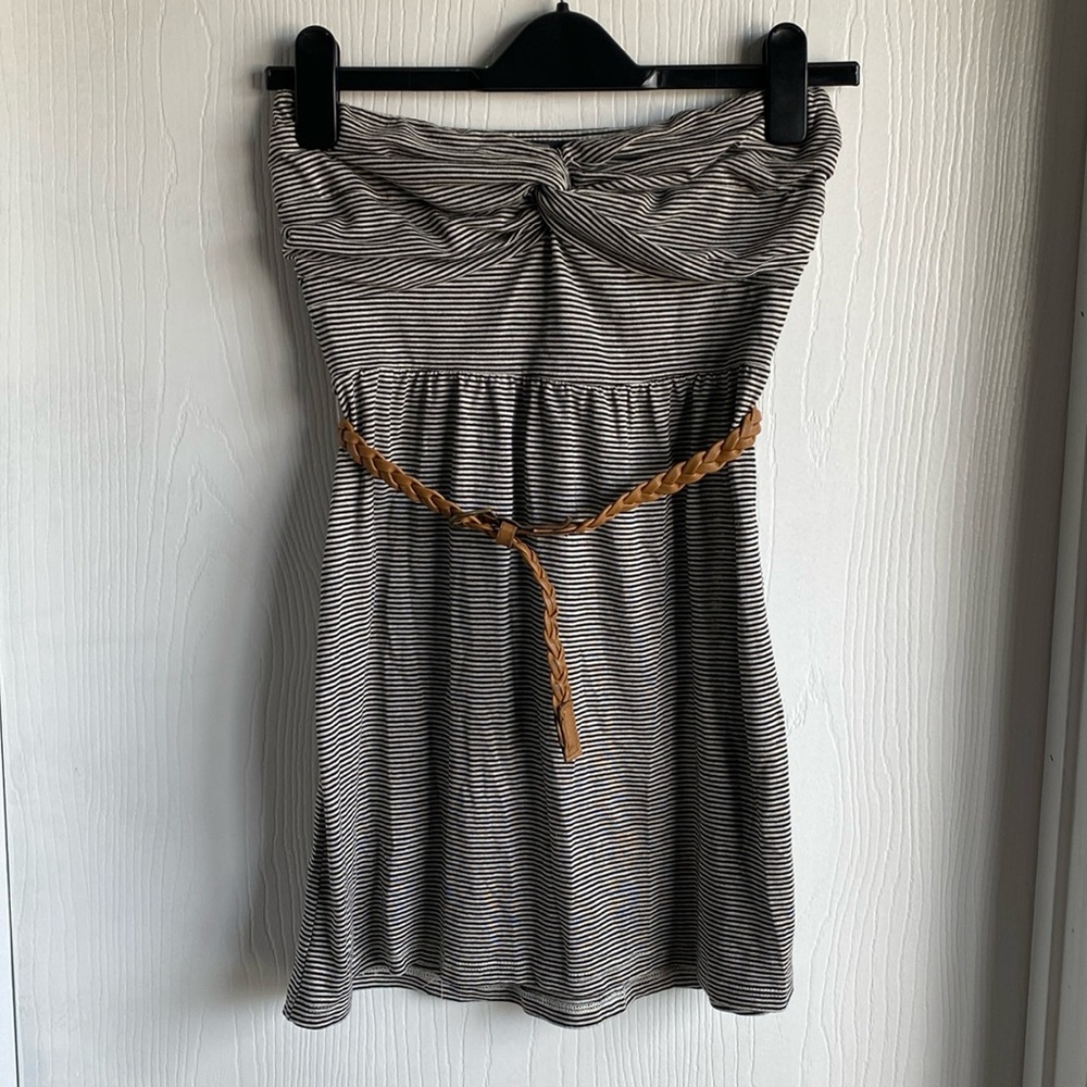 Bebe Black and White Strapless Dress